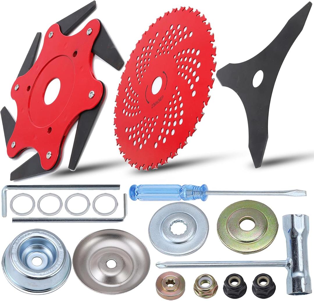 Steel Trimmer Head &9" x 36 Teeth Carbide Tipped Blades &10" x 3 Teeth Carbon Steel Brush Cutter Blades with 2 Different Adapter Kits