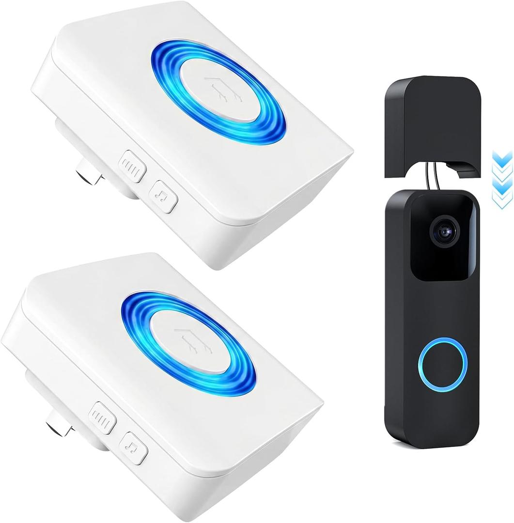 Wireless Doorbell Chime for Blink Video Doorbell (1st & 2nd Gen), Video Doorbell Extender with Wired Transmitter & Plug-in Receiver, 58 Melodies, 5 Volume Levels, Indoor Chime (1 Extender 2 Chime)