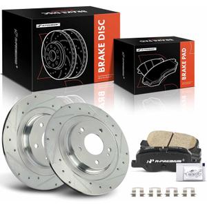 A-Premium 11.89 in (302 mm) Rear Drilled and Slotted Disc Brake Rotors + Ceramic Pads Kit Compatible with Select Mitsubishi Models - Outlander 2014-2018, Outlander Sport 2013-2022, RVR, 6-PC Set