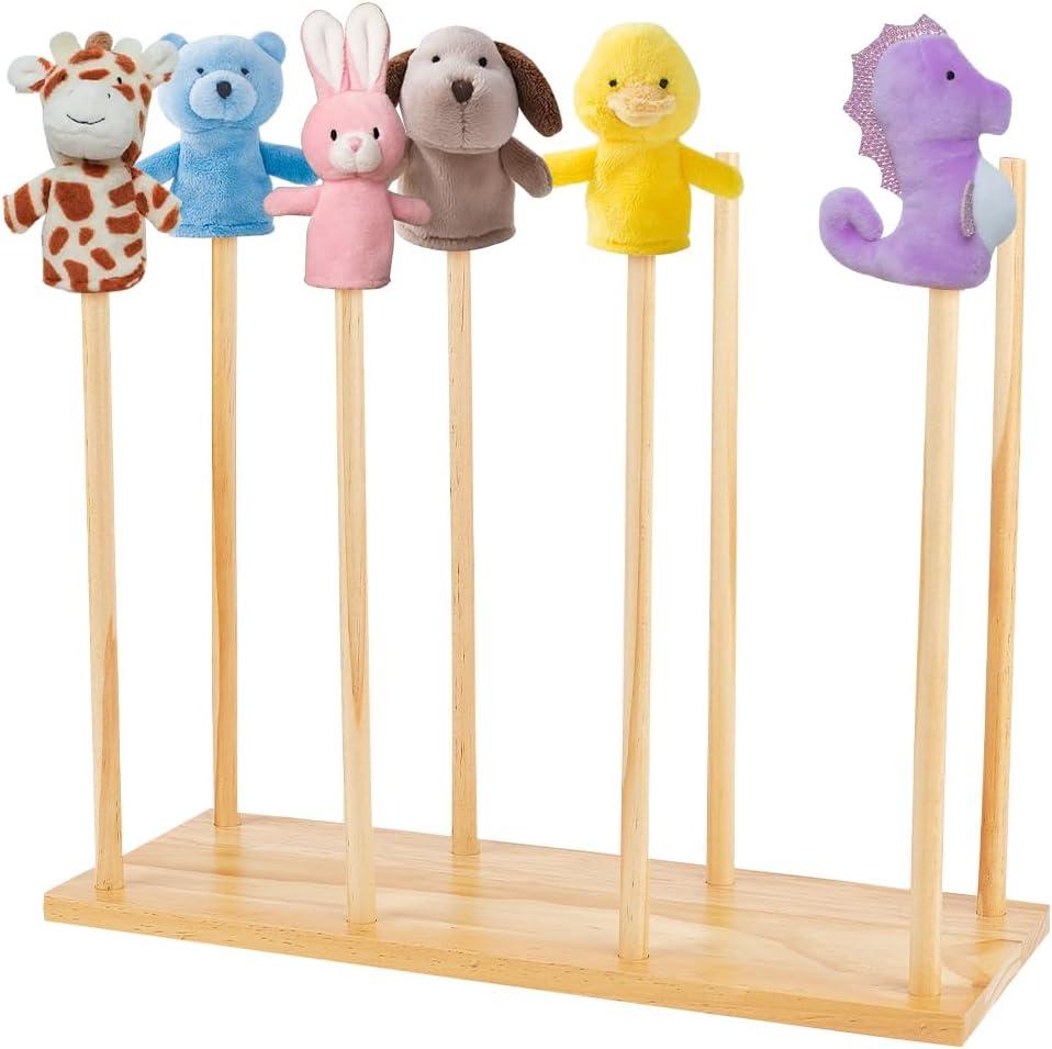 FINGERINSPIRE Wooden Puppet Stands (Holds up to 8 Puppets) Natural Wood Color Education Wood Puppet Tree Doll Puppet Display Holder Anti Crush Hand Puppets Storage Rack Puppets DIY Craft Displays