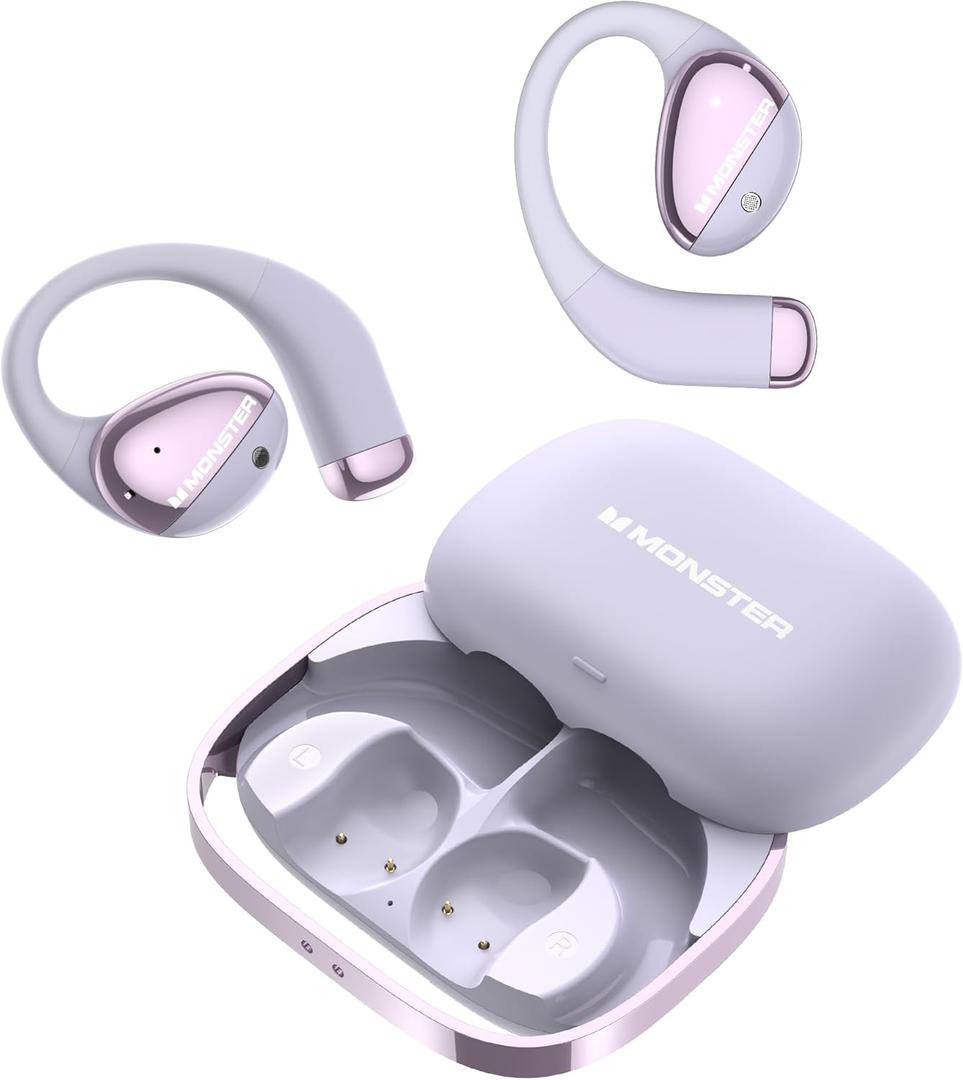 Monster Open Ear AC600 Headphones, Bluetooth 5.4 Wireless Earbuds with HiFi Stereo, Clip-On Earbuds with ENC Clear Call, 21H Playtime, IPX6 Waterproof Wireless Headphones for Exercise Outdoor Sports