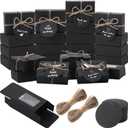 Zhanmai 100 Set Black Small Soap Boxes for Homemade Soap, 3.35 x 2.36 x 1.2 Inch Paper Packaging Boxes with Window, with 100 Tag and Twine, Gift Wrapping Supplies for Bakery Candy Cookies Party Favors