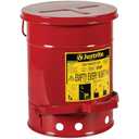 Justrite 6 Gallon Galvanized Steel Oily Waste Can, 16" x 12" Metal Oil Rag Safety Can With Foot Operated Self-Closing Lid for Oil Rag Disposal, Made in the USA, Red, 09100