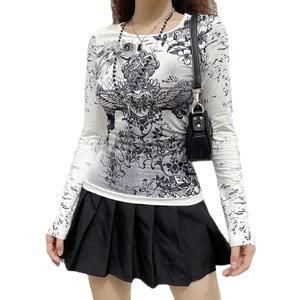 Grunge Clothes for Women Y2K Tops Long Sleeve Fairy Grunge Aesthetic Shirts Teen Girls Vintage Graphic Tees Fall (White, XL)
