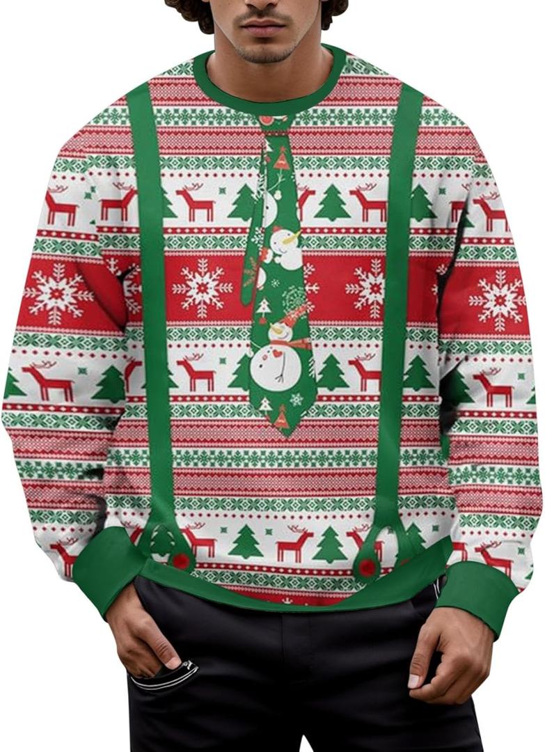 Unisex Ugly Christmas Sweatshirt for Men Women 3D Printed Xmas Graphic T Shirts Pattern Designed Pullover Sweatshirts (XX-Large)
