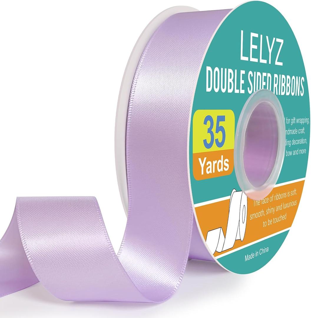Double Faced Satin Ribbon Light Purple,1"x 35 Yards Polyester Solid Fabric Ribbons Roll for Crafts,Gift Wrapping,Birthday Party Wedding Decorations,Hair Bows,Sewing,Invitation Cards, Flower, Christmas