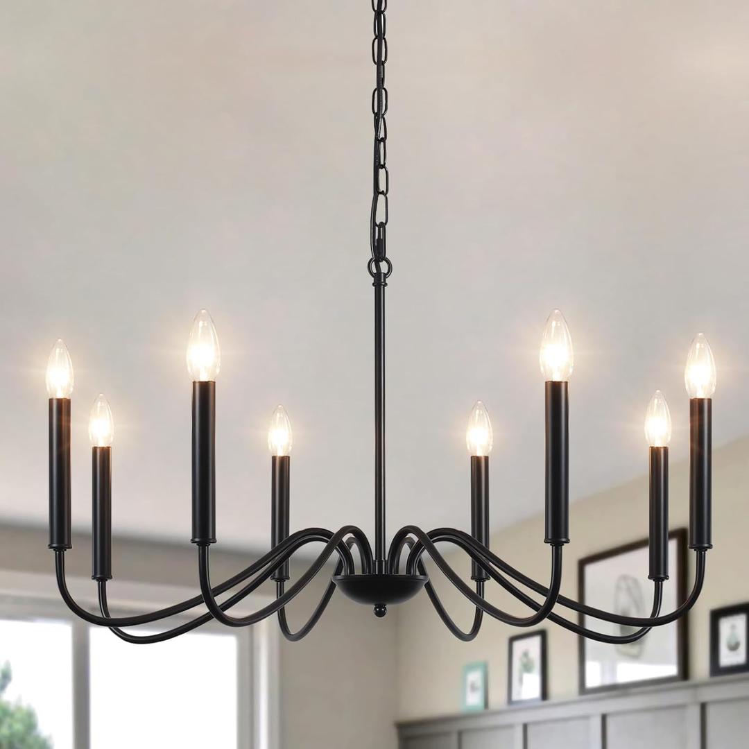 Black Chandeliers for Dining Room, 8 Lights Modern Farmhouse Chandelier Light Fixtures Ceiling Hanging, Rustic Metal Chandeliers for Living Room Kitchen Bedroom Entryway (8 Light Black)