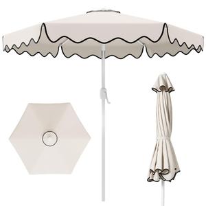 AreShark 9FT Outdoor Patio Umbrella with Wavy Trim (White)