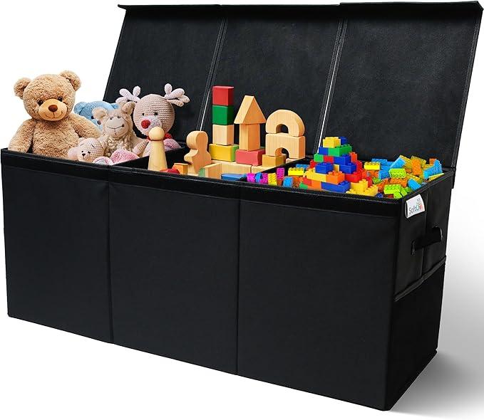 SoftOwl Extra Large Toy Storage Organizer with Lid  Sturdy, Collapsible Toy Chest Storage Box Design  Toys Bin with Dividers for Kids, Nursery, Bedroom, Playroom 37"x16"x14"