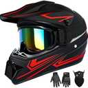XINGSILUC Youth Kids Motocross Helmet, Adult ATV Dirt Bike Helmet with Goggles Gloves & Mask Quick, Full Face Motorcycle Helmet with Quick Release Buckle DOT Certified Size L