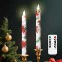 Christmas Flameless Taper Candles 2 Pack Christmas Poinsettia Flowers Battery Operated Candle with Remote Real Wax Flickering LED Fake Candle Home Decor for Xmas New Year Wedding Party