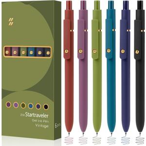 FIOVER Colored Pens, 6 Pack Colorful Gel Pens, Quick-Dry 0.7mm Medium Point for Journaling, Note Taking, Doodling, Aesthetic Office School Supplies, Gifts for Women Men(6PCS Vintage Colorful)