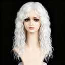 White Curly Wigs with Bangs for Women Long Soft Curly Wavy Wigs Natural Synthetic Hair Party Halloween Costume Cosplay Wigs
