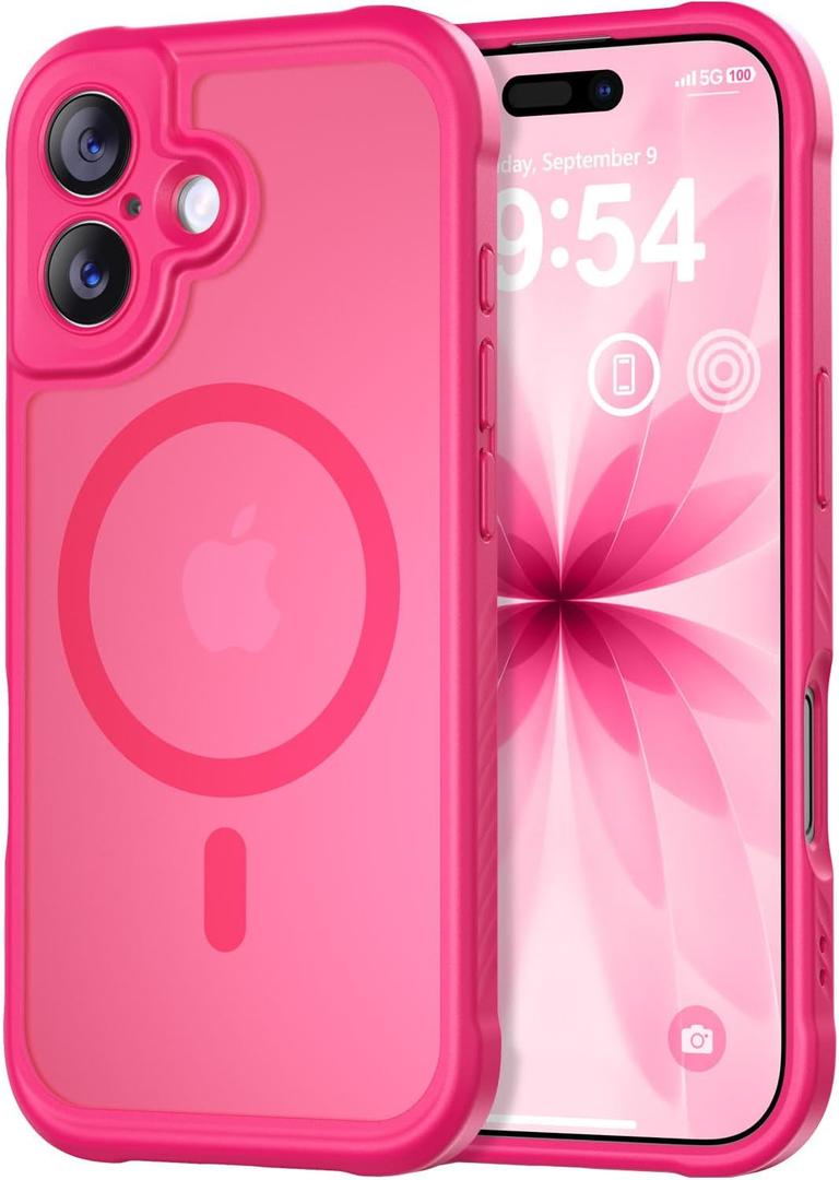 Thomo Magnetic for iPhone 17 Case, [Compatible with Magsafe] [Full Camera Protection] Translucent Matte Military Grade Shockproof with Anti-Fingerprint Phone Cover 2025, Hot Pink