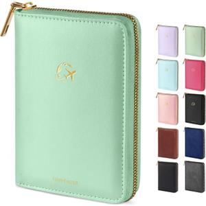 Forvencer Passport Holder Cover with Safe Zipper Closure, Premium Passport Wallet for Travel, Cute RFID Blocking Card Case, Waterproof Travel Accessories for Women, Mint Green