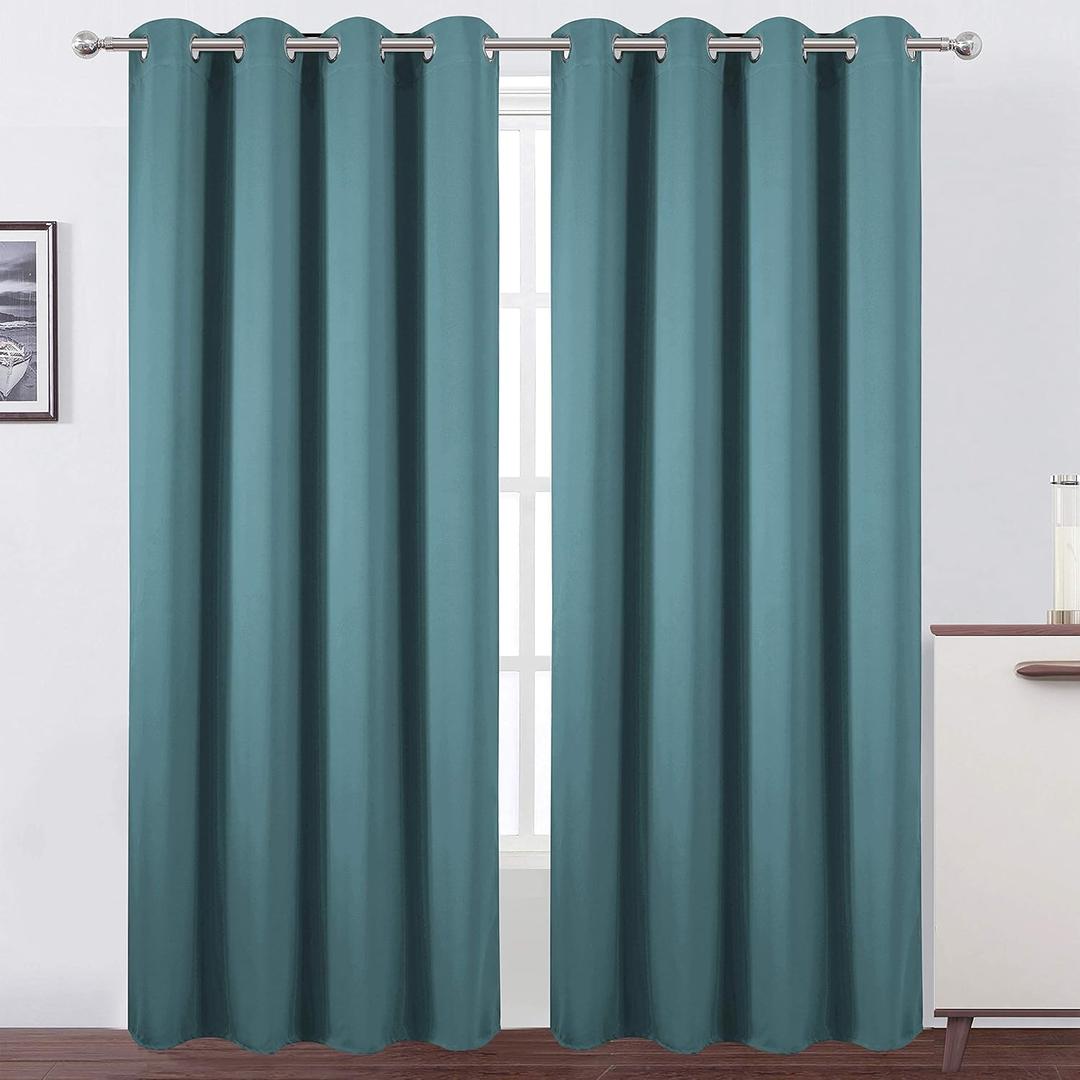 LEMOMO Sea Teal Thermal Blackout Curtains/52 x 84 Inch/Set of 2 Panels Room Darkening Curtains