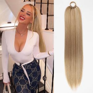 Ponytail Extension For Black Women Pony Tails Hair Extensions 18inch Long Straight Ponytail Extensions Hairpieces Soft Synthetic Hair for Party, Daily Use(27/613#)
