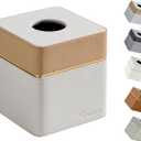 Tissue Box Holder Cover Square, Modern PU Leather Decorative Tissue Cube Holder Organizer-Apricot Cream
