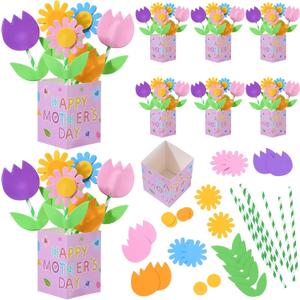RoundFunny 8 Set Mother's Day Crafts Gifts DIY Mother's Day Foam Flower Straw Bouquet Craft Kit Spring Crafts Kit Bulk Flower Recipe or Picture Holder Decorations for Fun Activities