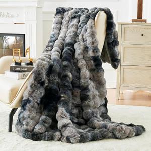 Bigacogo Faux Fur Throw Blanket for Couch, Fuzzy Soft Plush Thick Warm Bubble Blankets for Sofa Bed Living Room Dcor, Cute Luxury Cozy Fluffy Throw Gift for Women Girls, 50"x60", Tie-dye Black