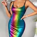 Women's Glitter Sequin Dress Adjustable Spaghetti Strap Fashion Sparkle Party Dresses (S)