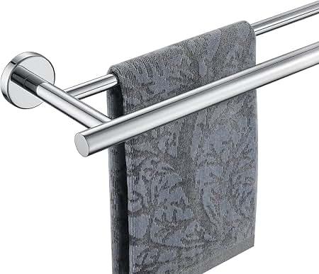 JQK Chrome Towel Bar, 24 Inch 304 Stainless Steel Thicken 0.8mm Double Bath Towel Rack for Bathroom, Towel Holder Polished Chrome Wall Mount, Total Length 27.16 Inch, TB100L24-CH