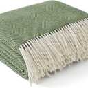 Bedsure 100% Wool Blanket for Women Gift - GentleSoft and Cozy, Lightweight Warm Christmas Blanket for Winter, Luxury Herringbone Throw for Couch, Beige, 50x60 Inches