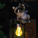 Resin Raccoon Garden Statue Solar Fence Lights Outdoor Hanging Decor Porch Tree Decorations Yard Ornaments Small Cute Figurines Funny Gifts for Women Men Lovers