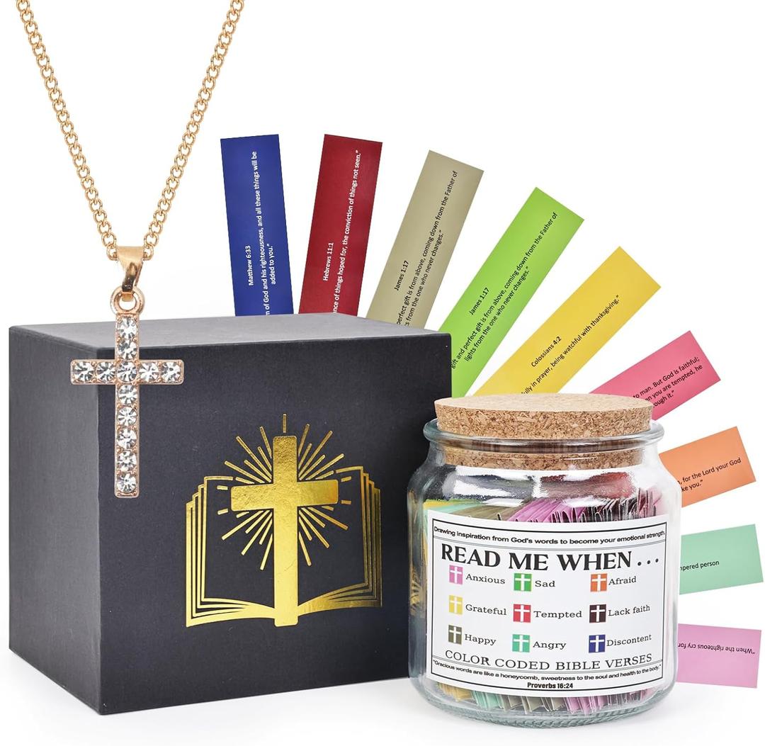 Large Size Read Me When Bible Verses Jar for Emotions and Feelings(108pcs),Christian Gifts For Women,Hope and Prayer Jar with Cross Necklace,Religious Gifts for Mom,Bible Accessories