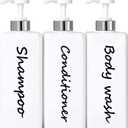 21oz Shampoo and Conditioner Dispenser (Set of 3) Modern Refillable Shampoo Pump Bottles for Shower Soap - Empty Shampoo Conditioner Body Wash Dispenser Set - Stylish Permanent Labels - for Bathroom (Sliver White)