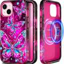 Casetego for iPhone 13 Case,iPhone 14 Case,Compatible with MagSafe,[Military Grade Drop Test] Full Body Protection Slim Shockproof Rugged Marble Women Girls Case for iPhone 13/14 6.1 inch,Ruby Red