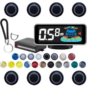 Backup Parktronic System Car Auto Vehicle Reverse with 8 Parking Sensors kit, LCD Display, Distance Detection (Meter/Foot Switchable), Buzzer Alarm and Voice Prompt FunctionBlack