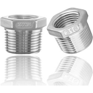 316 Stainless Steel Hex Bushing Reducer, 1/2" NPT Male to 1/4" NPT Female Pipe Fitting Adapter - Corrosion Resistant Connector for Plumbing, Hydraulic, Air, Oil & Gas Systems (1/2" to 1/4")