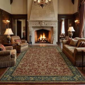 GarveeHome 8x10 Washable Area Rugs for Living Room, Boho Vintage Large Rug for Bedroom Soft Non Slip Low Pile Indoor Stain Resistance Throw Carpet for Dining Room Office Red