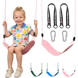 HeyZoo Heavy Duty Kids Swing Seat with 79" Adjustable Rope, 330 lbs Capacity Swing Set Accessories Replacement with 2 Carabiners and 2 Extra Hanging Straps, Outdoor Playground Gifts, Pink 1 Pack