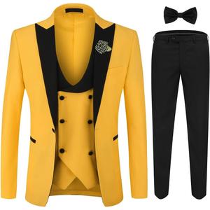 YFFUSHI Men's 3 Piece Suit Slim Fit One Button Prom Suits Set Blazer Vest Trousers S