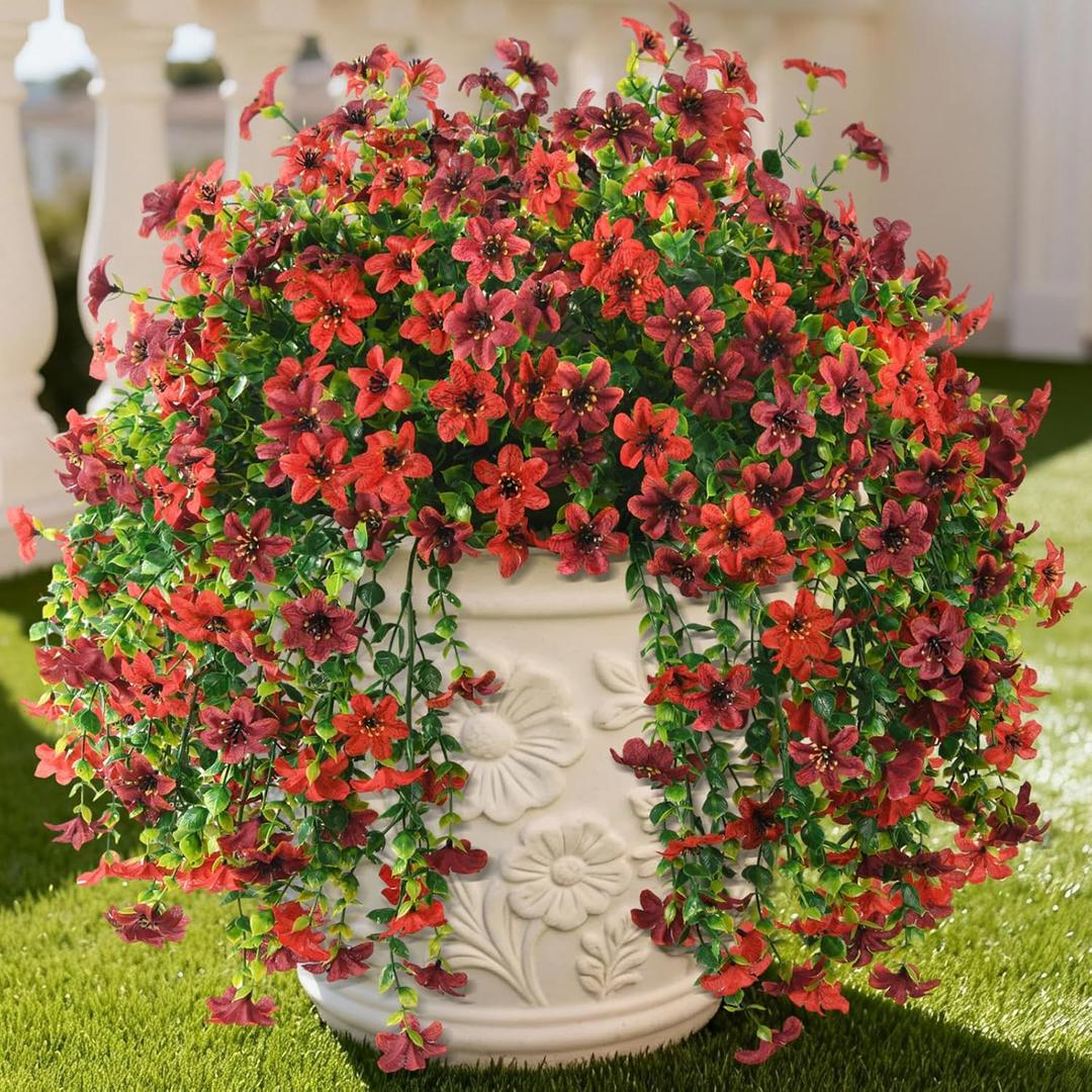 Artificial Flowers for Outdoors Faux Hanging Plants Spring Summer Decoration, 2 Pcs Fake Silk Floral Realistic Outside Flowers UV Resistant No Fade for Planter Pot Porch Patio Window Yard Decor