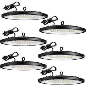 Amico 6 Pack UFO LED High Bay Light 200W 28,000lm 5000K with UL Listed US Hook 5' Cable Alternative to 650W MH/HPS for Gym Factory Barn Warehouse Lighting Fixture