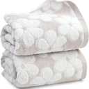 Jacquotha Soft Bath Towels 2 Pack, Super Absorbent Shower Towels 27.5x55 Inches, Cute Floral Jacquard Bathroom Set, Cotton, Light Beige