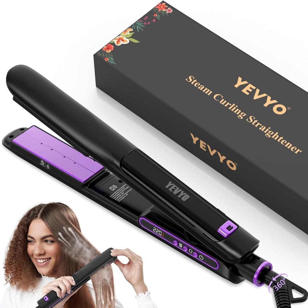 Steam Straighteners for Hair, Professional Salon Titanium Vapor Straightening Irons, High-end Salon Water Light Steam Flat Iron | 24 Hour Anti-frizz | Make Hair Smooth and Adds Shine, Black