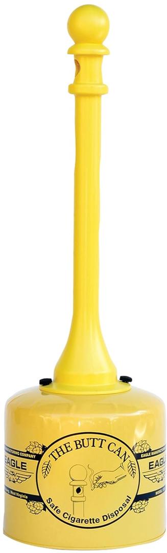 Eagle 1205 Galvanized Steel Poly Tube Cigarette Butt Receptacle, 5 Gallon Capacity, 40" Height, 12" Diameter, Yellow