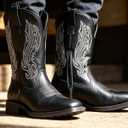 Jousen Cowboy Boots for Men Embroidery Men's Western Boots Retro Square Toe Mens Boot Botas Vaqueras Para Hombre (Black)