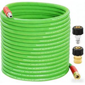 PWACCS Pressure Washer Hose 50 FT, 3/8" Kink Resistant Power Washer Hose Steel Braided Quick Connect with M22 14 Fittings for Cold/Hot Water, 4000 PSI
