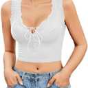Avidlove Plunge Crop Tops for Women Sexy V Neck Ribbed Tank Tops Summer Y2K Trendy Tie Front Lace Patchwork Cropped Top XL
