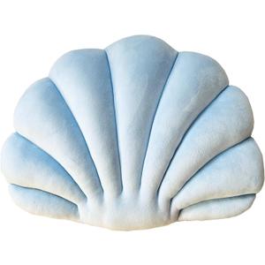 YRXRUS Seashell Pillow, Light Blue Shell Shaped Pillow, Outdoor Indoor Room Decor, Ocean Series Velvet Pillows, Throw Pillows for Patio, Bedroom Living Kids Room 3D Insert Pillow 18x13 Inch