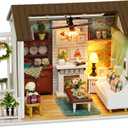 TuKIIE DIY Miniature Dollhouse Kit, 1:24 Scale Wooden Mini Christmas Doll House Accessories with Furniture for Kids Teens Adults(Happy Times)