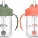 Dr. Brown's Milestones Baby's First Straw Cup, Training Cup with Weighted Straw, 9 oz/ 270 mL, BPA-free, 6m+, Coral/ Olive Green, 2-Pack