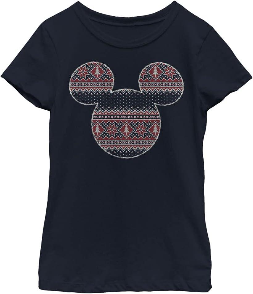 Disney Kids Characters Sweater Fill Mouse Girl's Solid Crew Tee (Medium, Navy Blue)