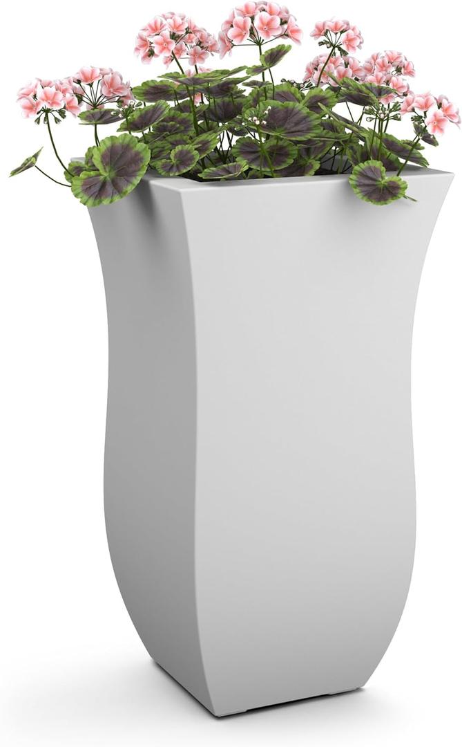 Mayne Valencia 30-Inch Tall Planter  Weather-Resistant Planter for Flowers  Durable Indoor/Outdoor Design for Patio, Porch, or Entryway (White)