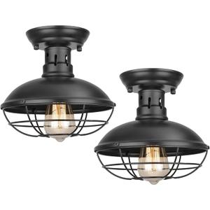 2 Pack Farmhouse Flush Mount Ceiling Light - Easric Industrial Ceiling Light Fixture Rustic Black Metal Cage Close to Ceiling Lamp E26 Base for Hallway Foyer Kitchen Porch 2 Pack Farmhouse Flush Mount Ceiling Light - Easric Industrial Ceiling Light Fixture Rustic Black Metal Cage Close to Ceiling Lamp E26 Base for Hallway Foyer Kitchen Porch